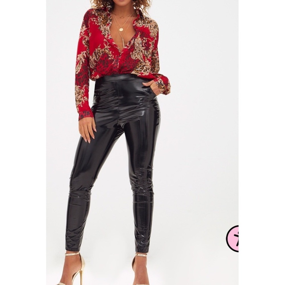 PRETTYLITTLETHING NEW Red BAROQUE Button ANIMAL PRINT Sheer BLOUSE TOP Womens M